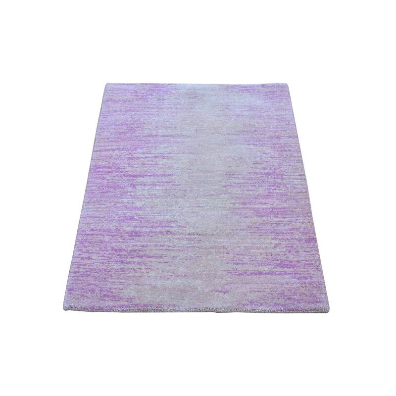 Shahbanu Rugs Zero Pile Pure Wool Only Ombre Design Pink with Touches